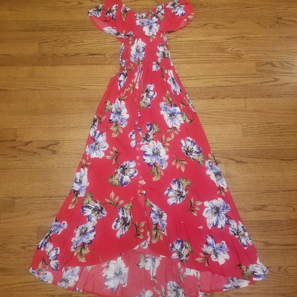 Red floral maxi dress